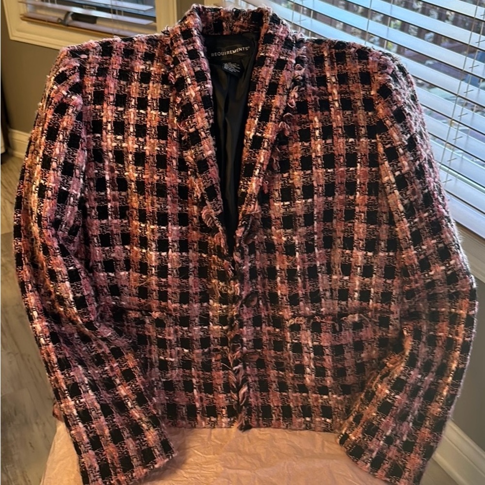 Pink and black large check tweed blazer